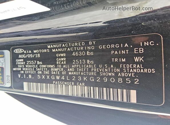 5XXGW4L23KG290852 2019 KIA OPTIMA Black Вид підкапотного простору