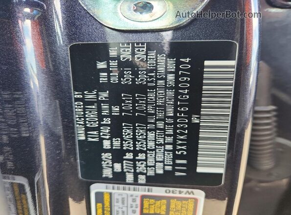 5XYK23DF6TG409704 2026 KIA SPORTAGE Charcoal VIN კოდის სტიკერის ხედი