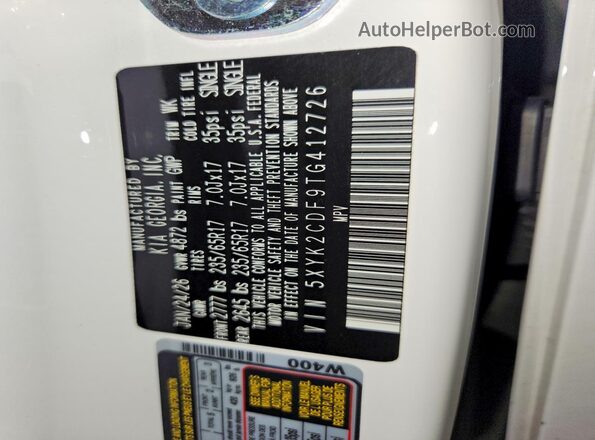 5XYK2CDF9TG412726 2026 KIA SPORTAGE White Vista interior de 360 grados