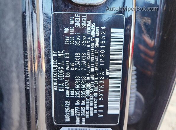 5XYK33AF1PG016524 2023 KIA SPORTAGE Black VIN կոդի պիտակի տեսք