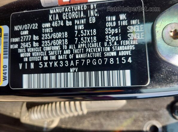 5XYK33AF7PG078154 2023 KIA SPORTAGE Black VIN sticker view