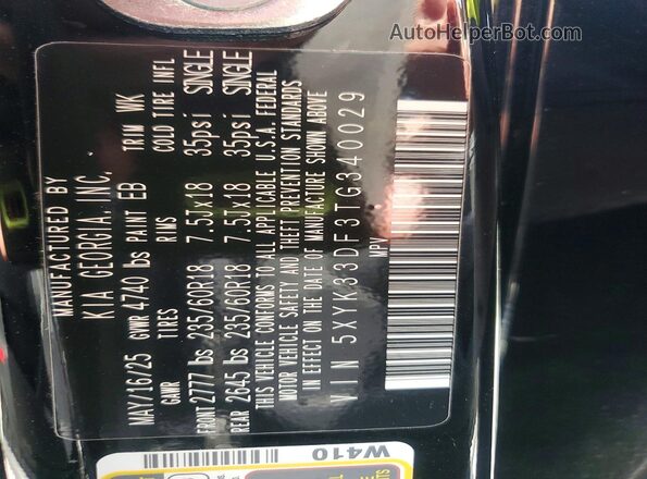 5XYK33DF3TG340029 2026 KIA SPORTAGE Black VIN sticker view