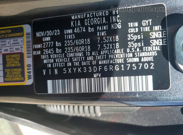 5XYK33DF6RG175702 2024 KIA SPORTAGE Charcoal VIN sticker view