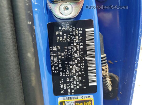 5XYK33DFXTG379782 2026 KIA SPORTAGE Blue VIN կոդի պիտակի տեսք