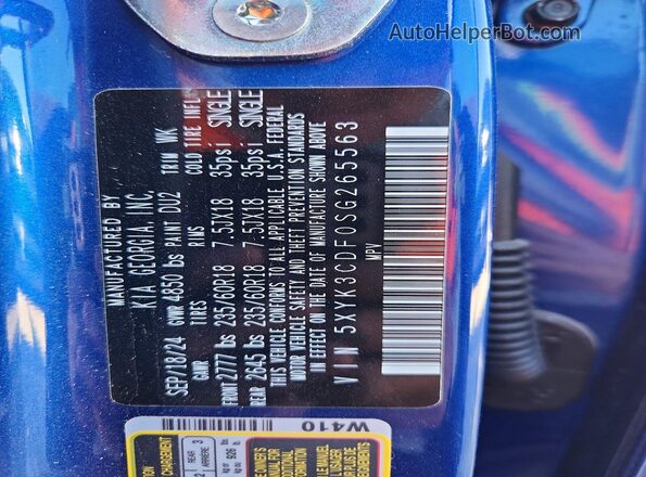 5XYK3CDF0SG265563 2025 KIA SPORTAGE Blue Vista del compartimento del motor