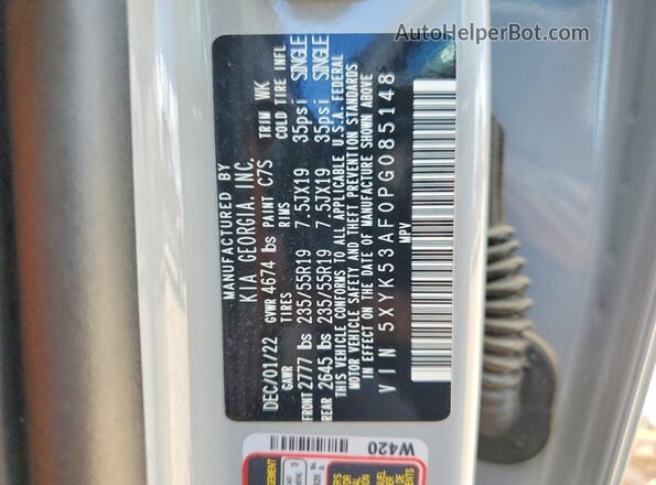 5XYK53AF0PG085148 2023 KIA SPORTAGE Silver VIN კოდის სტიკერის ხედი