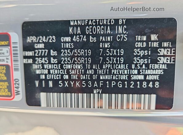 5XYK53AF1PG121848 2023 KIA SPORTAGE Silver სალონის 360-გრადუსიანი ხედი