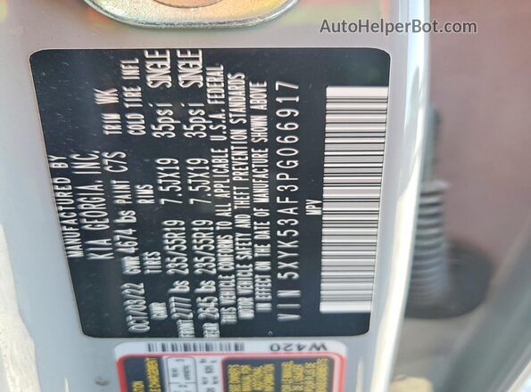 5XYK53AF3PG066917 2023 KIA SPORTAGE Silver Вид наклейки з VIN-кодом
