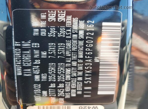 5XYK53AF6PG072162 2023 KIA SPORTAGE Black VIN sticker view