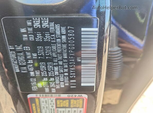 5XYK53AFXPG005807 2023 KIA SPORTAGE Black Widok naklejki z numerem VIN