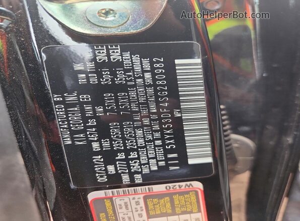 5XYK53DF4SG280982 2025 KIA SPORTAGE Black VIN კოდის სტიკერის ხედი