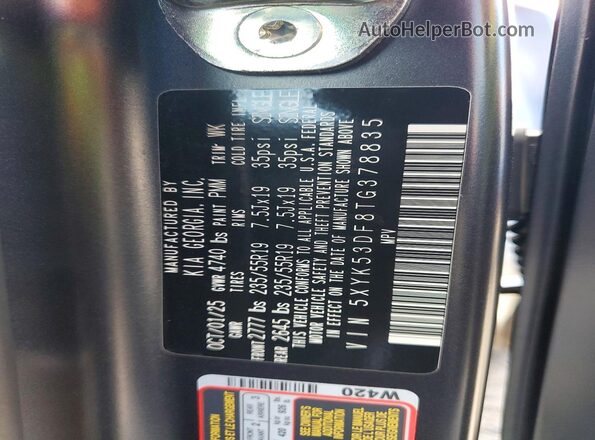 5XYK53DF8TG378835 2026 KIA SPORTAGE Black Widok naklejki z numerem VIN
