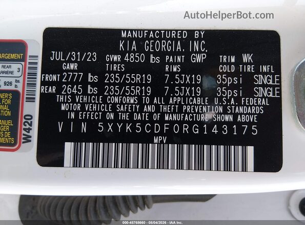 5XYK5CDF0RG143175 2024 KIA SPORTAGE White Engine compartment view