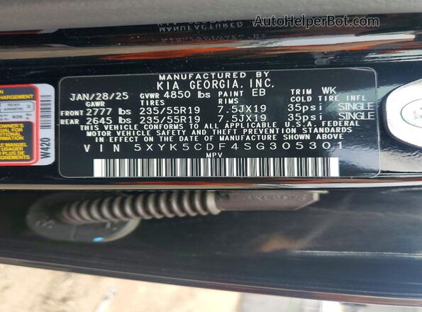 5XYK5CDF4SG305301 2025 KIA SPORTAGE Black Widok naklejki z numerem VIN