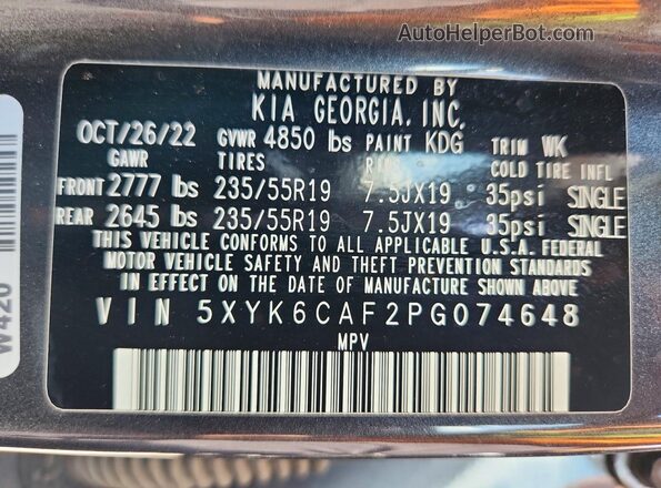 5XYK6CAF2PG074648 2023 KIA SPORTAGE Угольный Панорамный вид салона 360°