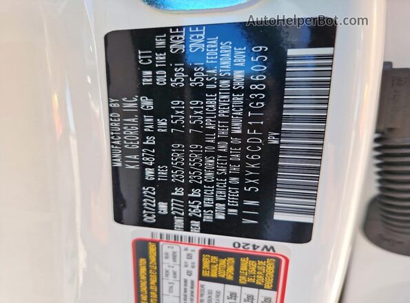 5XYK6CDF1TG386059 2026 KIA SPORTAGE White VIN կոդի պիտակի տեսք