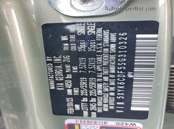 5XYK6CDF5SG310326 2025 KIA SPORTAGE Green VIN კოდის სტიკერის ხედი