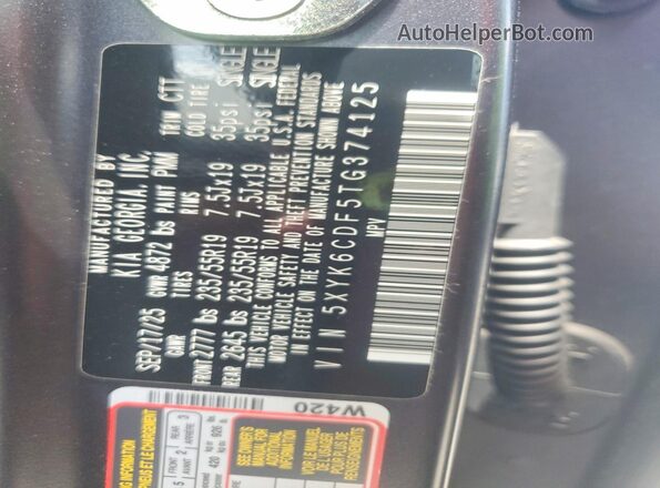 5XYK6CDF5TG374125 2026 KIA SPORTAGE Черный Вид наклейки с VIN-кодом