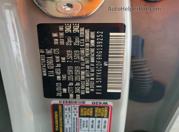 5XYK6CDF9RG139252 2024 KIA SPORTAGE Gray VIN կոդի պիտակի տեսք