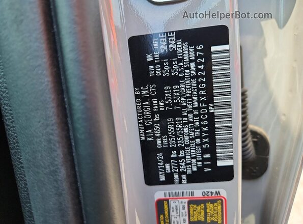 5XYK6CDFXRG224276 2024 KIA SPORTAGE Серый Вид наклейки с VIN-кодом