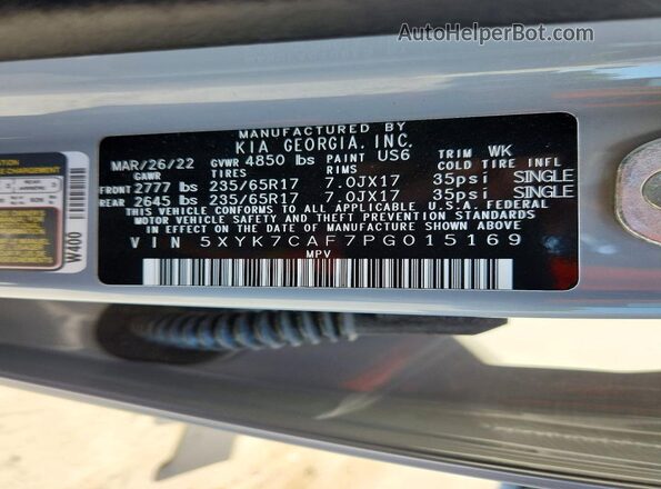 5XYK7CAF7PG015169 2023 KIA SPORTAGE Gray Вид наклейки з VIN-кодом