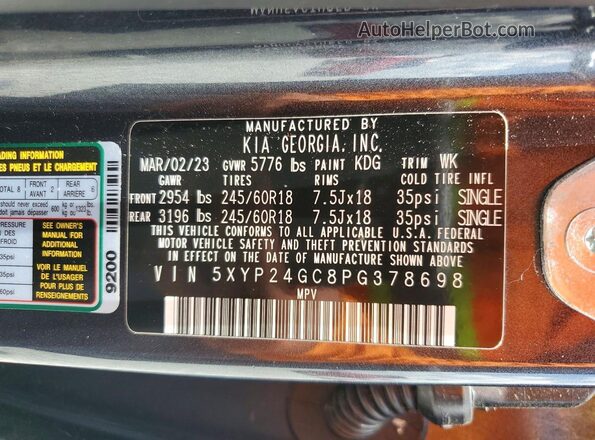 5XYP24GC8PG378698 2023 KIA TELLURIDE Серый Панорамный вид салона 360°