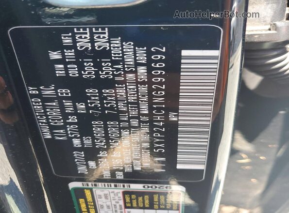 5XYP24HC1NG299692 2022 KIA TELLURIDE Black Vista de la etiqueta del VIN