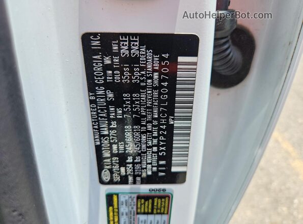5XYP24HC7LG047054 2020 KIA TELLURIDE White VIN კოდის სტიკერის ხედი