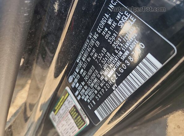5XYP2DHC2LG038780 2020 KIA TELLURIDE Black Вид наклейки з VIN-кодом