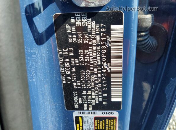 5XYP34GC0PG351797 2023 KIA TELLURIDE Blue Vista de la etiqueta del VIN