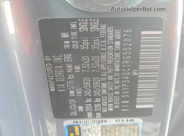 5XYP34GC1RG552076 2024 KIA TELLURIDE Угольный Панорамный вид салона 360°