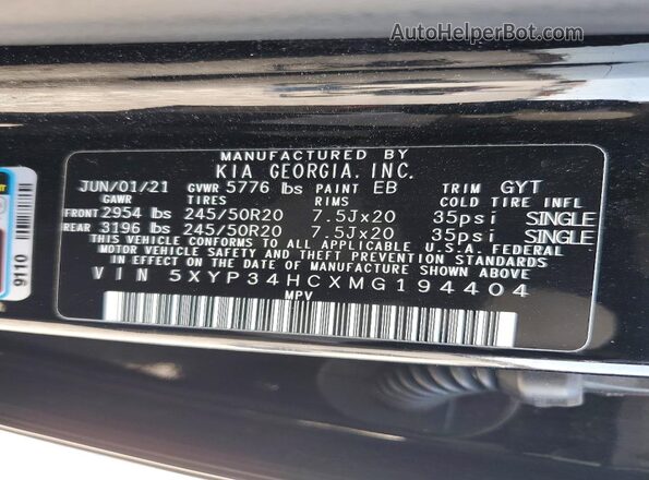 5XYP34HCXMG194404 2021 KIA TELLURIDE Black Vista del compartimento del motor