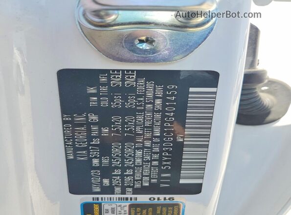 5XYP3DGC1PG401459 2023 KIA TELLURIDE White Вид наклейки з VIN-кодом