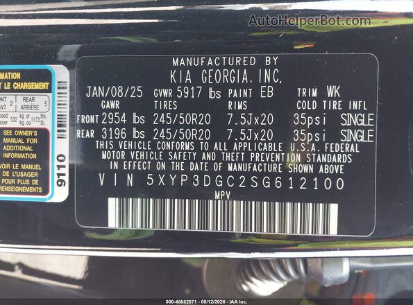 5XYP3DGC2SG612100 2025 KIA TELLURIDE Black Vista del compartimento del motor