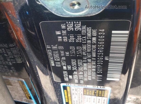 5XYP3DGC5RG560634 2024 KIA TELLURIDE Черный Вид наклейки с VIN-кодом