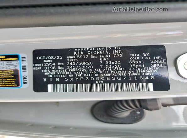 5XYP3DGC8SG711648 2025 KIA TELLURIDE Серый Панорамный вид салона 360°