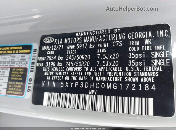 5XYP3DHC0MG172184 2021 KIA TELLURIDE Серый Вид подкапотного пространства