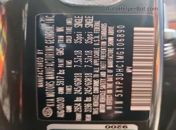 5XYP3DHC1MG106890 2021 KIA TELLURIDE Green Панорамний вид салону 360°