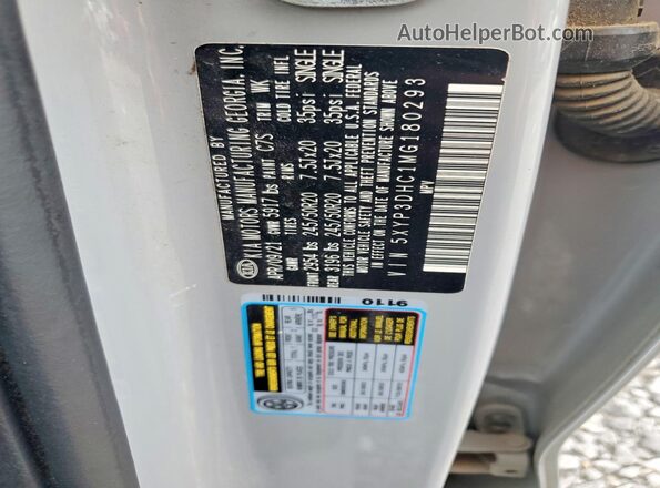 5XYP3DHC1MG180293 2021 KIA TELLURIDE Gray VIN sticker view