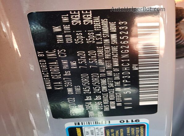 5XYP3DHC1NG265233 2022 KIA TELLURIDE Gray Vista interior de 360 grados