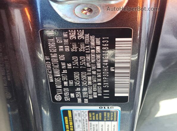 5XYP3DHC4MG118631 2021 KIA TELLURIDE Gray VIN sticker view