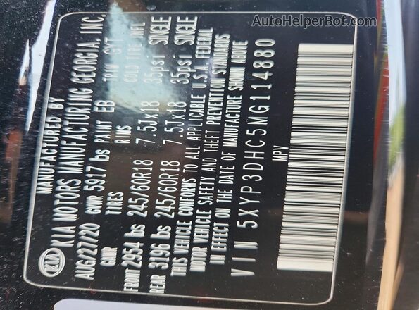 5XYP3DHC5MG114880 2021 KIA TELLURIDE Black VIN sticker view