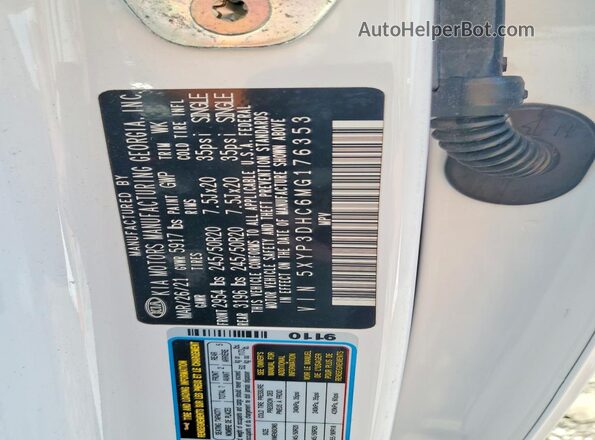 5XYP3DHC6MG176353 2021 KIA TELLURIDE White Панорамний вид салону 360°