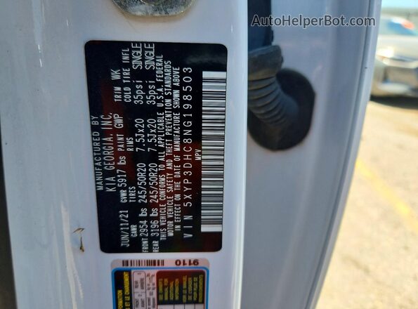 5XYP3DHC8NG198503 2022 KIA TELLURIDE White VIN sticker view