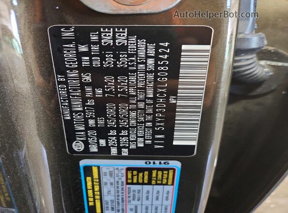 5XYP3DHCXLG085424 2020 KIA TELLURIDE Brown VIN sticker view