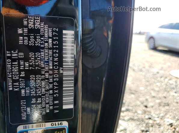 5XYP3DHCXNG215172 2022 KIA TELLURIDE Black Vista de la etiqueta del VIN