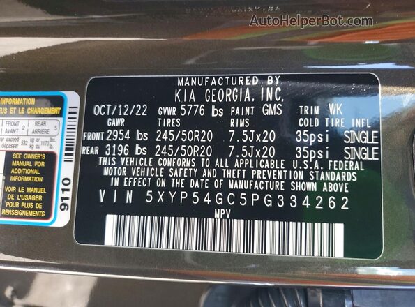 5XYP54GC5PG334262 2023 KIA TELLURIDE Green VIN կոդի պիտակի տեսք