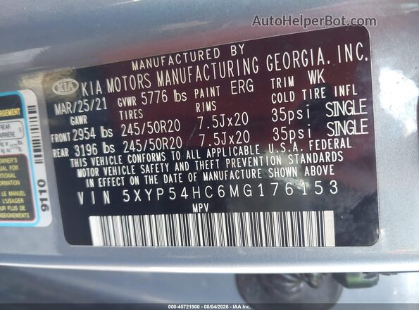 5XYP54HC6MG176153 2021 KIA TELLURIDE Gray ძრავის განყოფილების ხედი