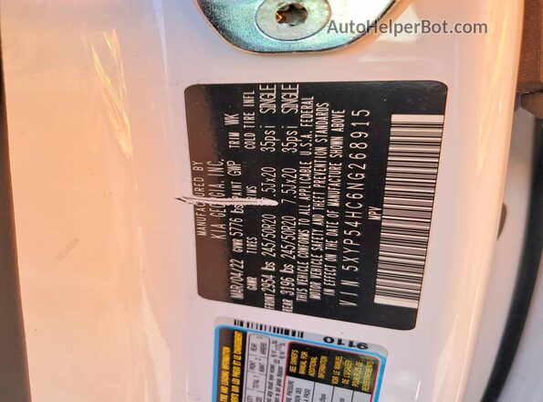 5XYP54HC6NG268915 2022 KIA TELLURIDE White Widok wnętrza 360 stopni