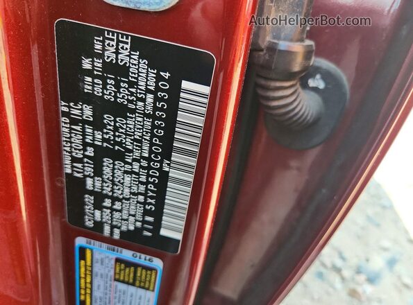 5XYP5DGC0PG335304 2023 KIA TELLURIDE Burgundy VIN կոդի պիտակի տեսք